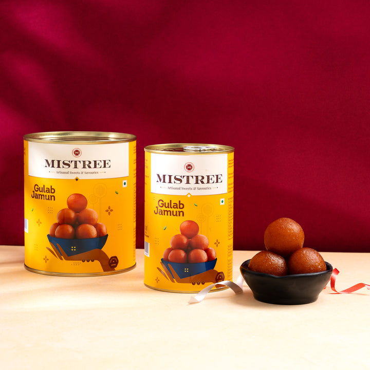 Traditional Indian Gulab Jamoon dessert, soft and sweet, 1kg pack available at Mistree Sweets