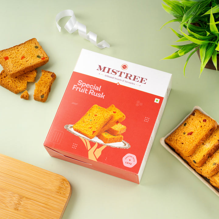 A pack of Special Fruit Rusk, crispy and loaded with a delightful mix of fruity flavors.